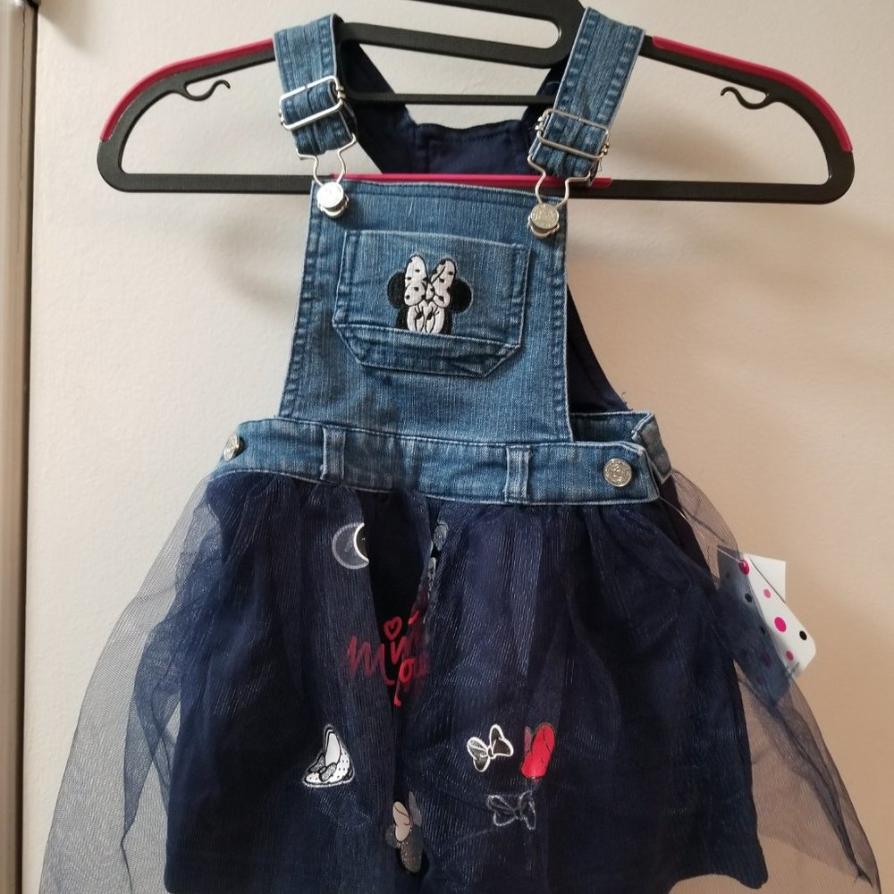 Minnie Mouse Jean overall dress with mesh new
